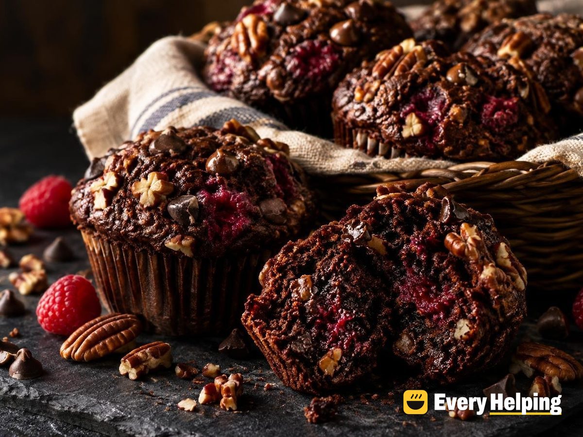 Double Chocolate Raspberry Pecan Muffins