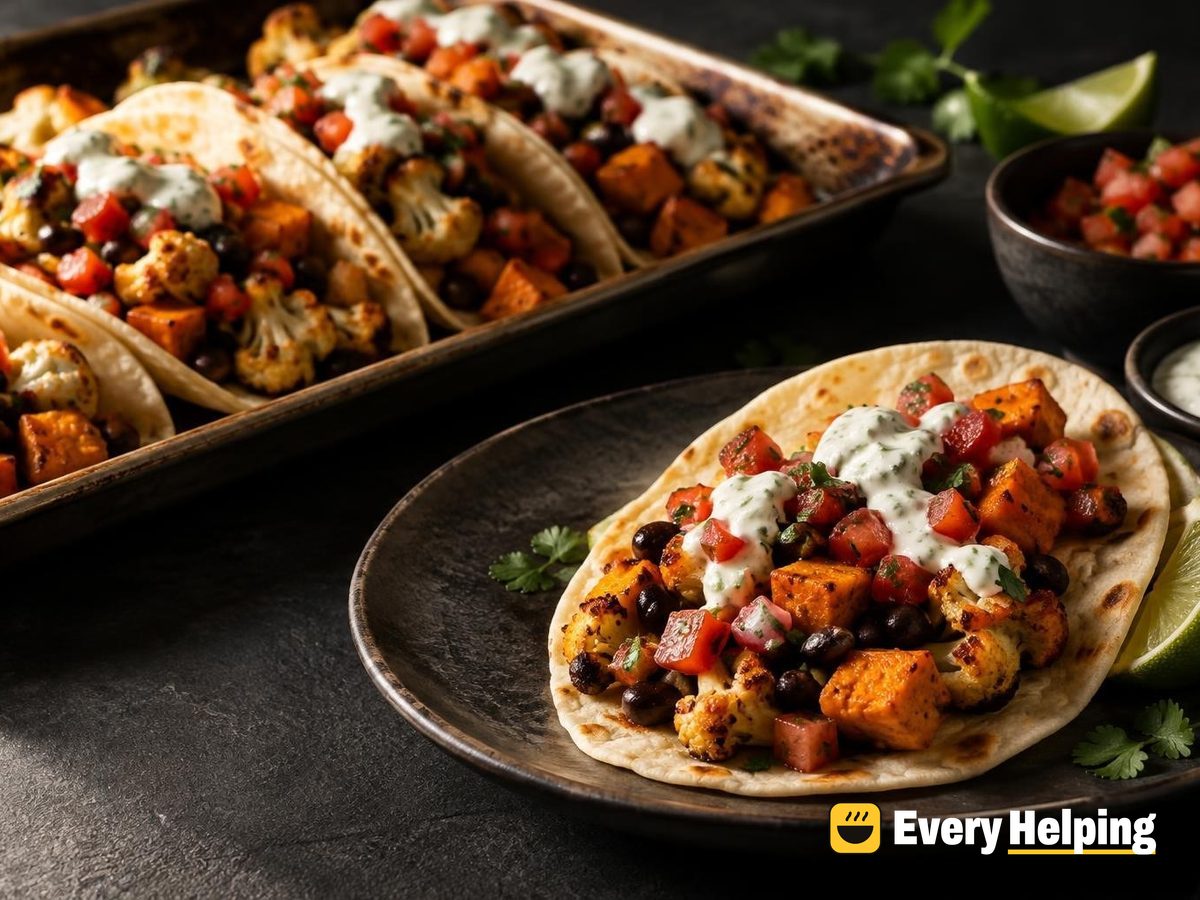 Roasted Sweet Potato and Cauliflower Soft Tacos