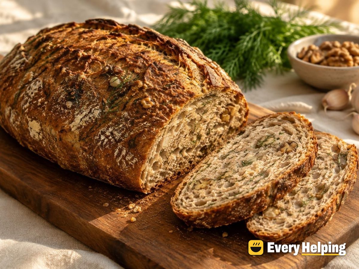Dill Garlic Walnut Whole Wheat Sourdough Batard
