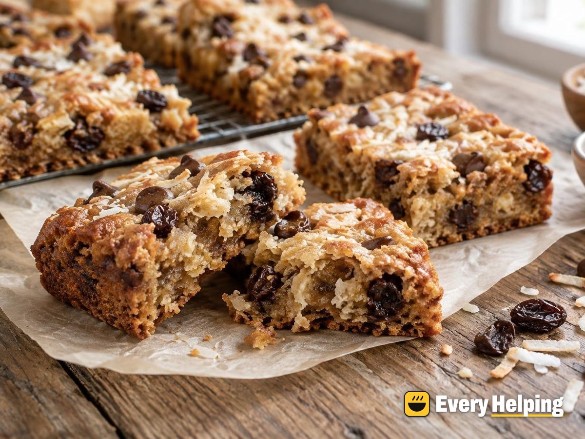 Chocolate Chip Raisin Coconut Blondies