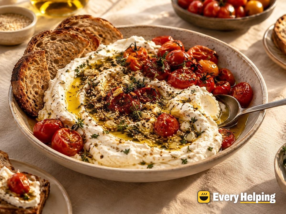 Garlic-Herb Oil Labneh with Toasted Bread