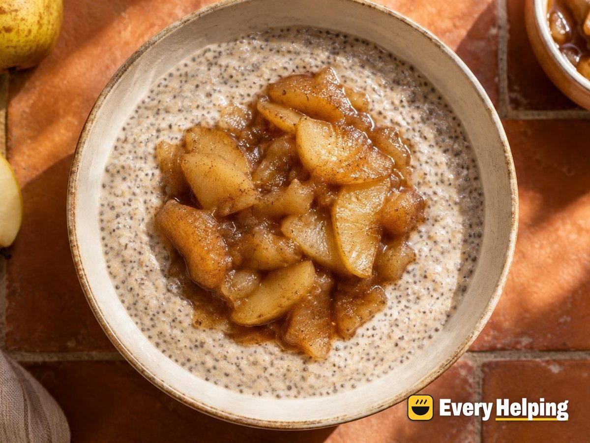 Cinnamon Pear Chia Pudding with Warm Compote