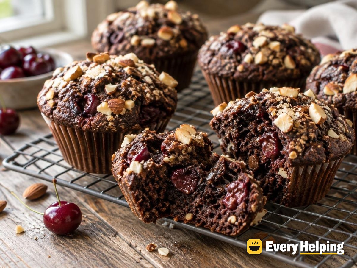 Chocolate Almond Cherry Muffins with Almond Crunch