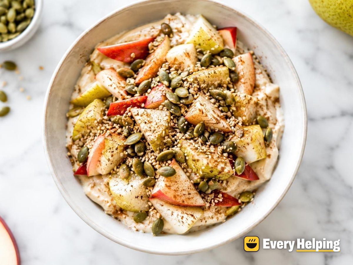 Apple Pear Tahini Cream Parfait with Seed Crunch