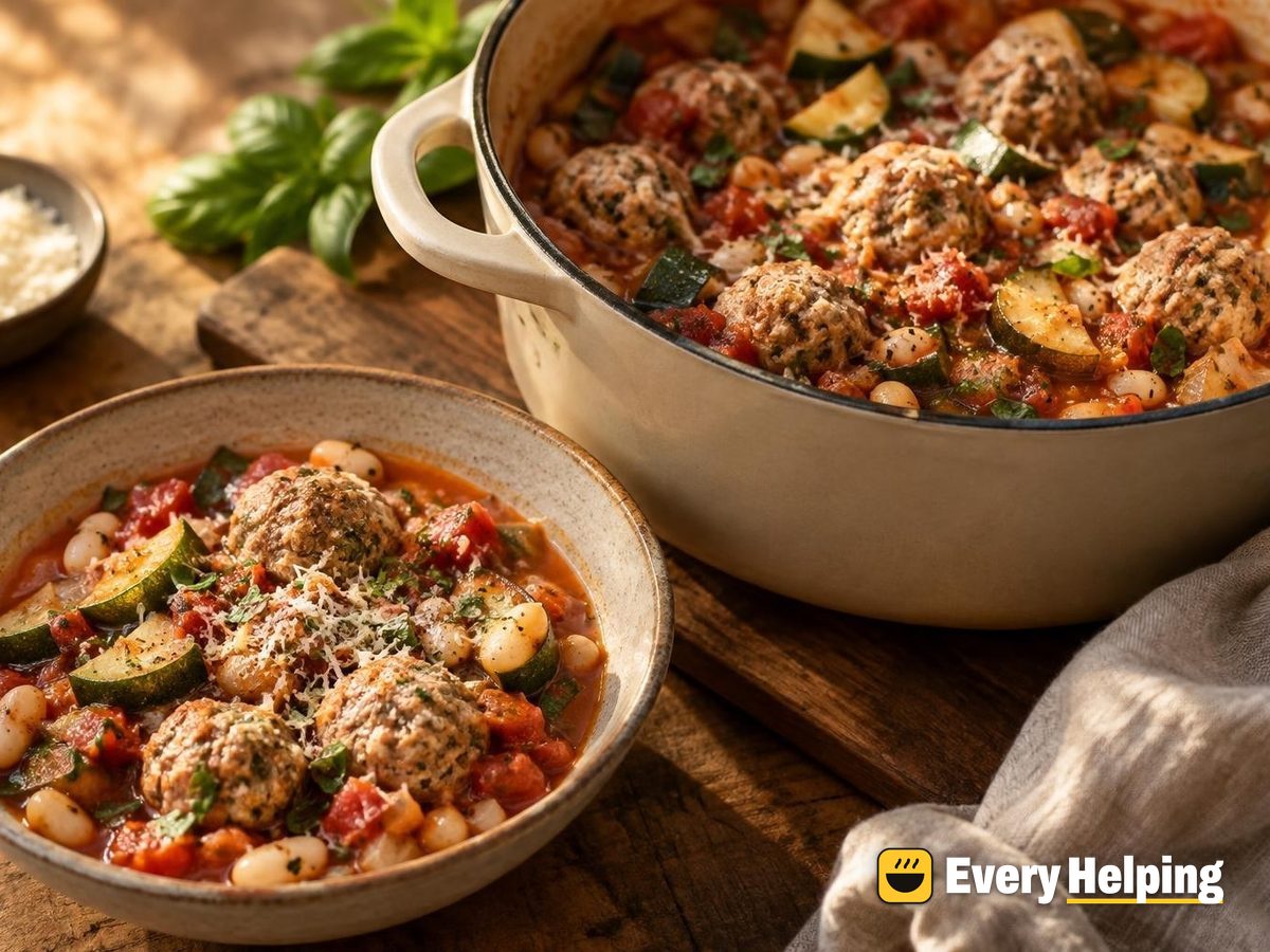 Turkey Meatball Tomato Stew with Zucchini