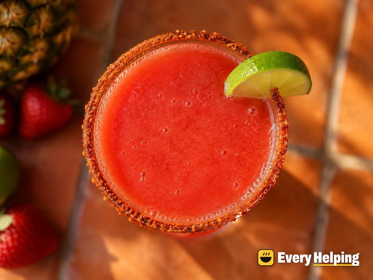 Strained Pineapple-Strawberry Agua Fresca with Chili-Lime Rim
