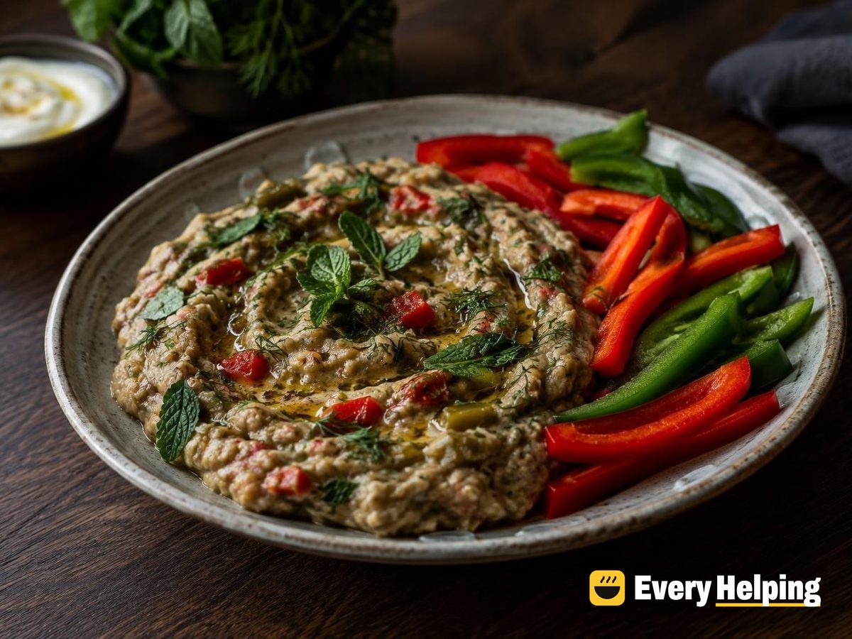 Charred Eggplant Garlic Herb Spread with Peppers