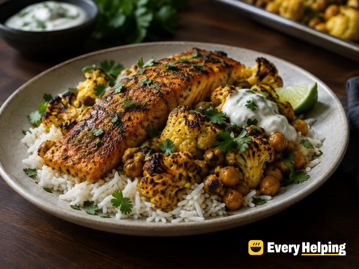Dry Spiced Salmon and Roasted Cauliflower Curry