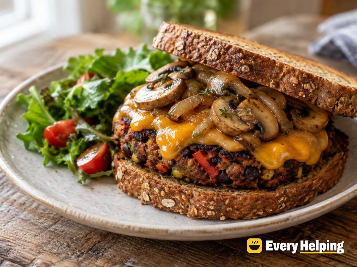 Smoky Black Bean Zucchini Burgers with Mushroom-Onions