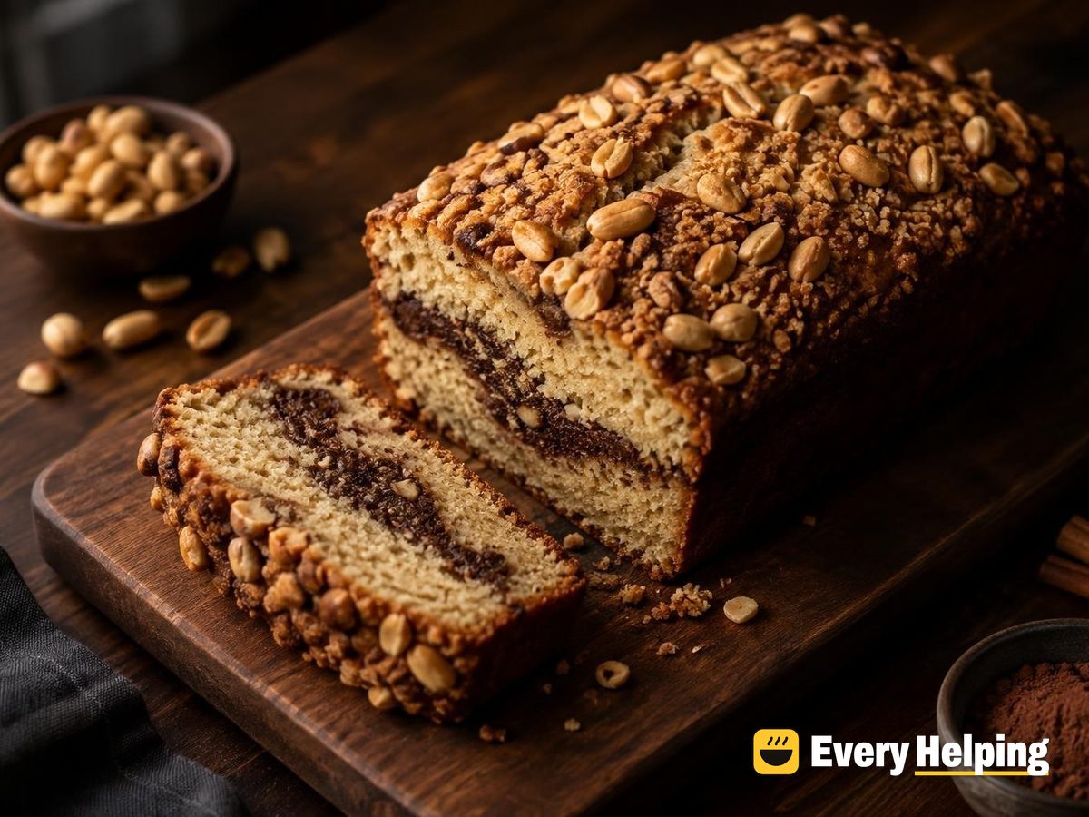 Roasted Peanut Loaf Cake with Cocoa Ribbon