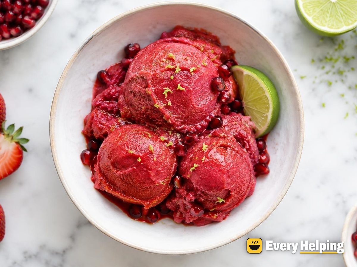 Strawberry Pomegranate Sorbet with Lime
