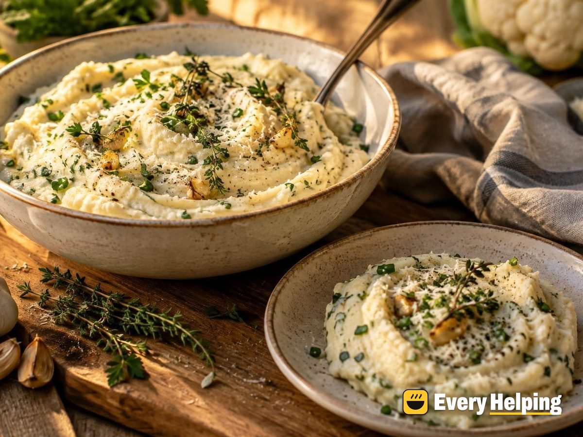 Roasted Garlic Herb Cauliflower Mash