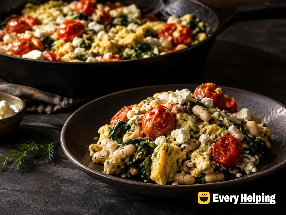 Dill-Feta Egg Scramble with Warm White Beans
