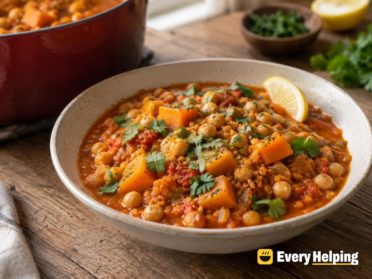 Moroccan-Spiced Chickpea and Red Lentil Tomato Stew