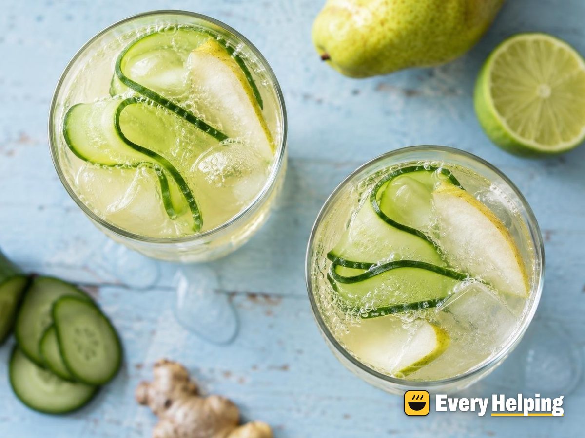 Pear Ginger Lime Spritz with Cucumber Ribbons