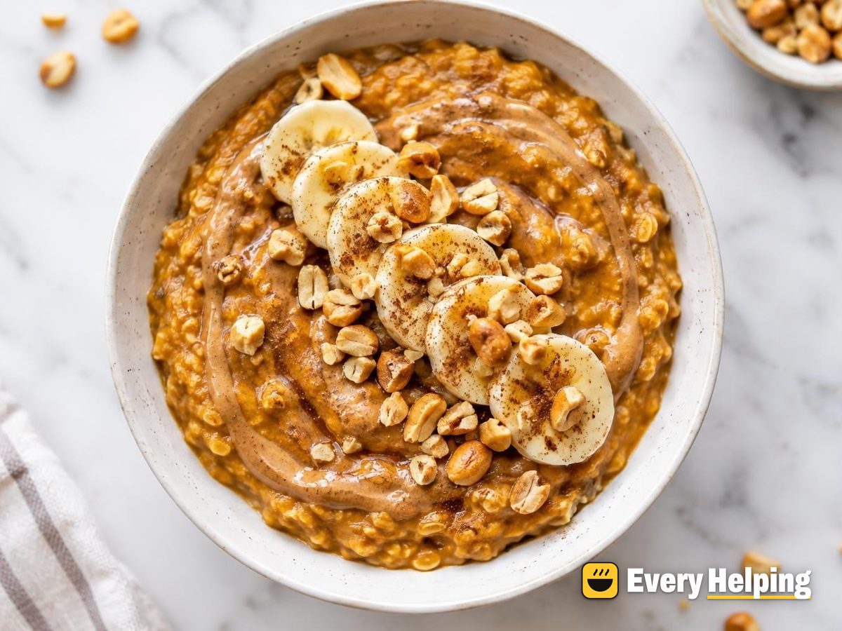 Pumpkin Spice Oatmeal with Peanut Butter Swirl