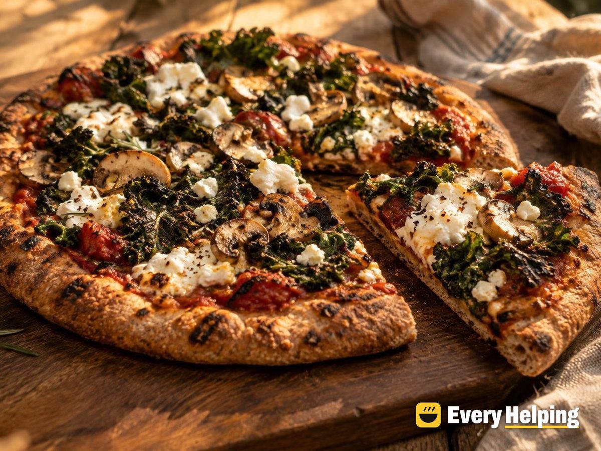 Grilled Whole Wheat Kale-Mushroom Ricotta Pizzas
