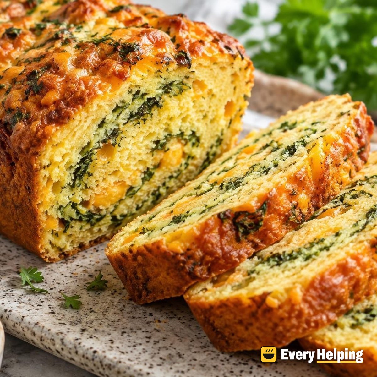 Cheddar Cornmeal Loaf with Parsley-Garlic Swirl