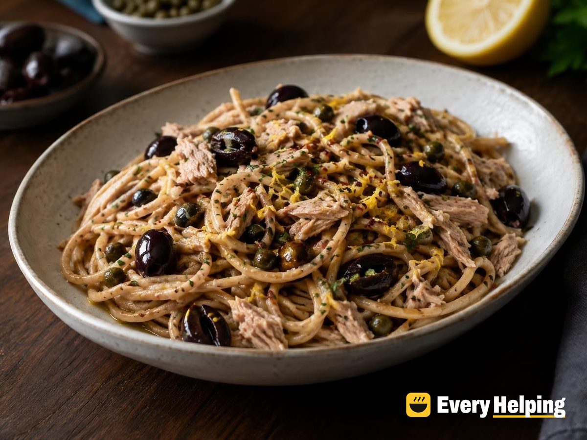 One-Pot Whole Wheat Spaghetti with Tuna and Olives