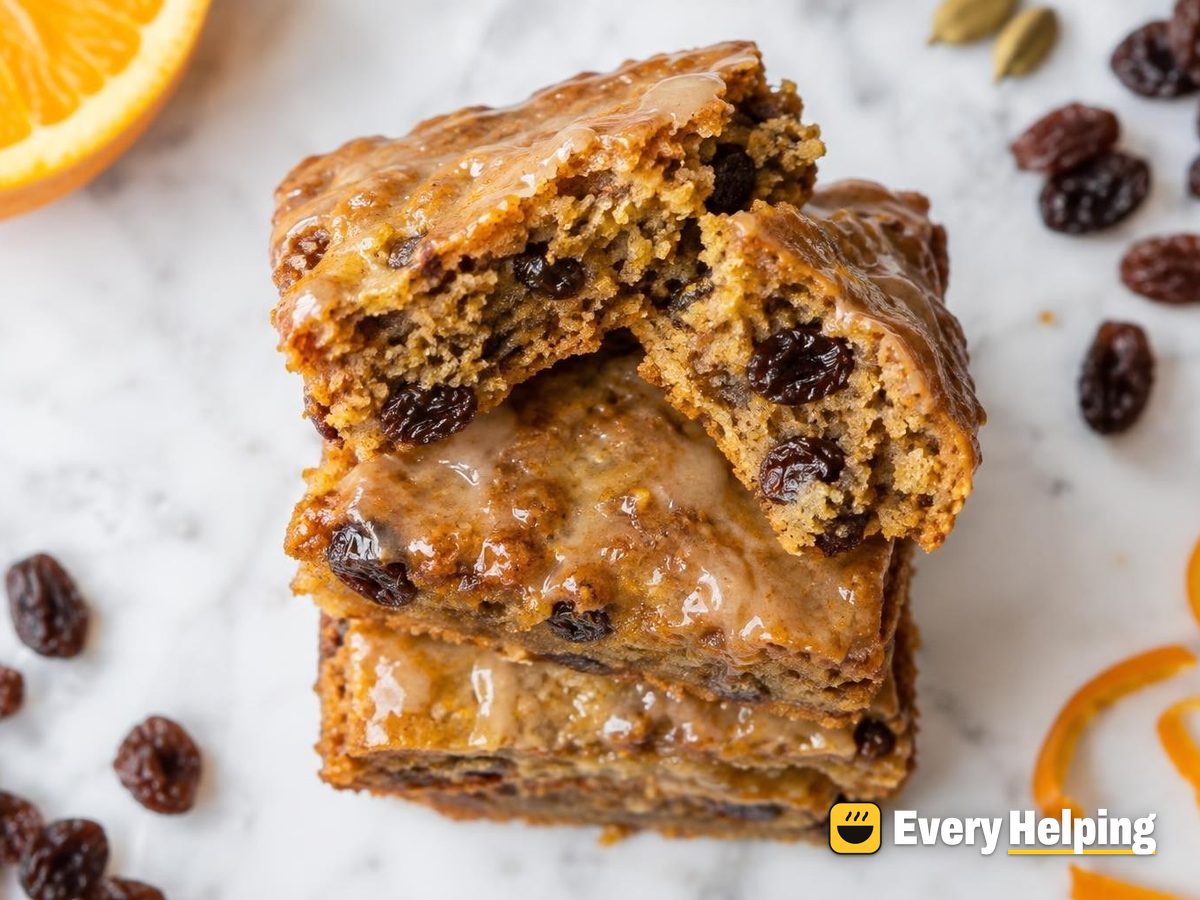 Chai-Spiced Raisin Blondies with Orange Glaze