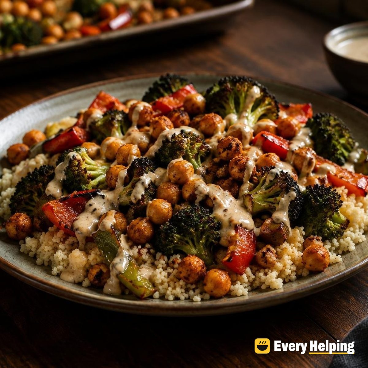 Smoky Crispy Chickpea Sheet Pan with Lemon Tahini