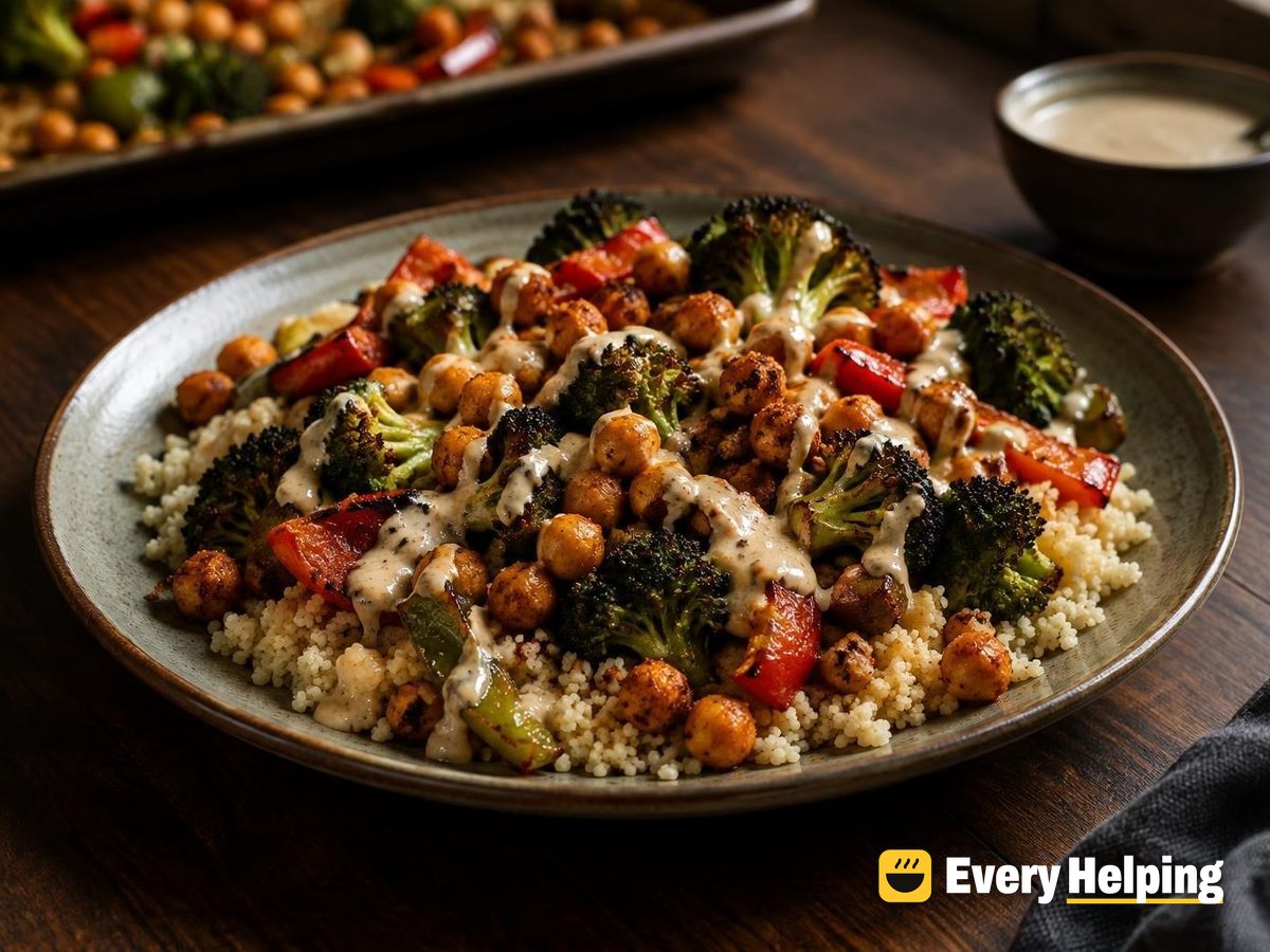 Smoky Crispy Chickpea Sheet Pan with Lemon Tahini