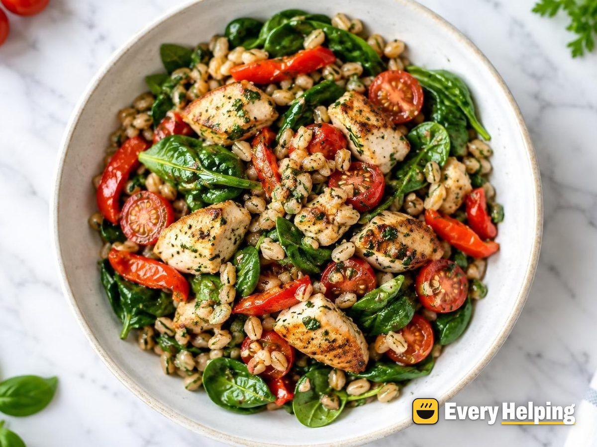 Herbed Turkey, Farro-Style Barley and Spinach Salad