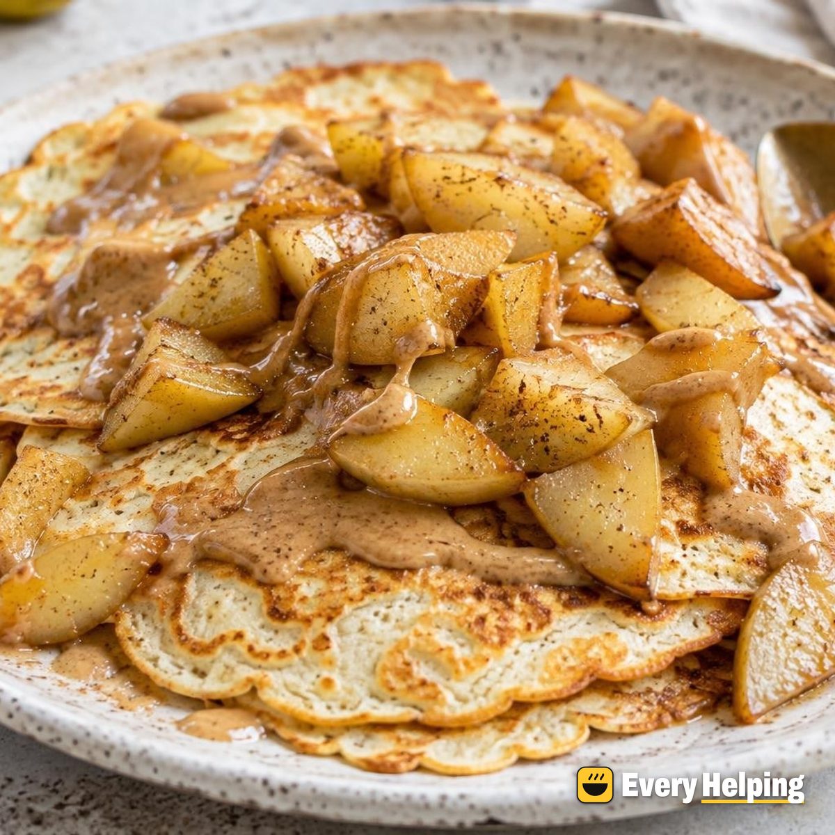 Thin Yogurt Pancakes with Warm Pear and Almond Butter