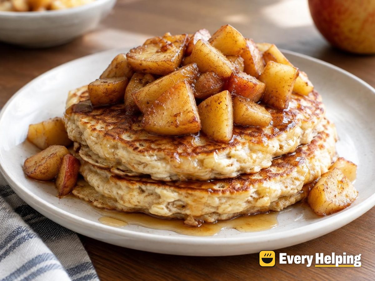 Cottage Cheese Oat Pancakes with Cinnamon Apples