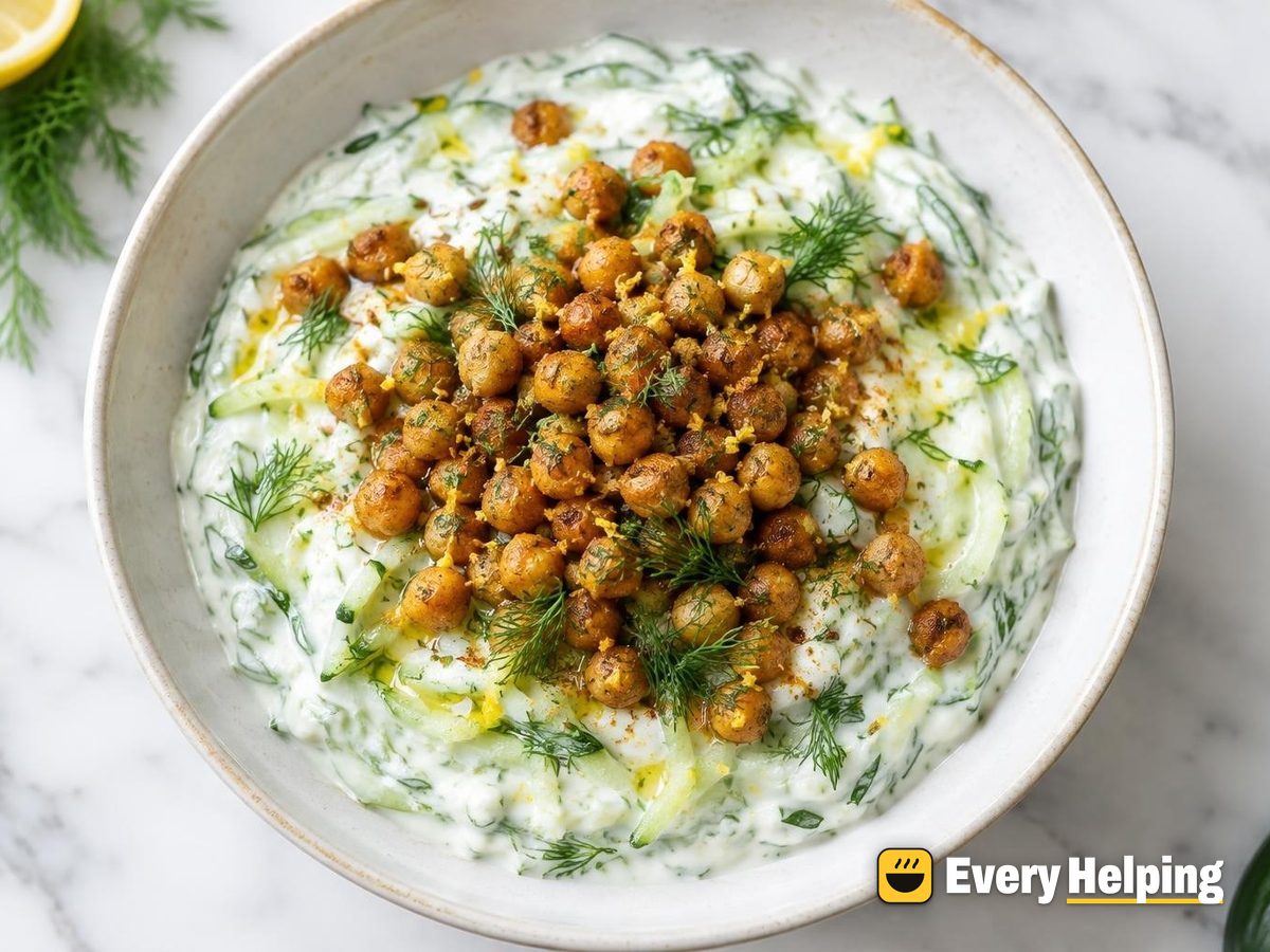 Dill-Cucumber Strained Yogurt with Crisp Chickpeas