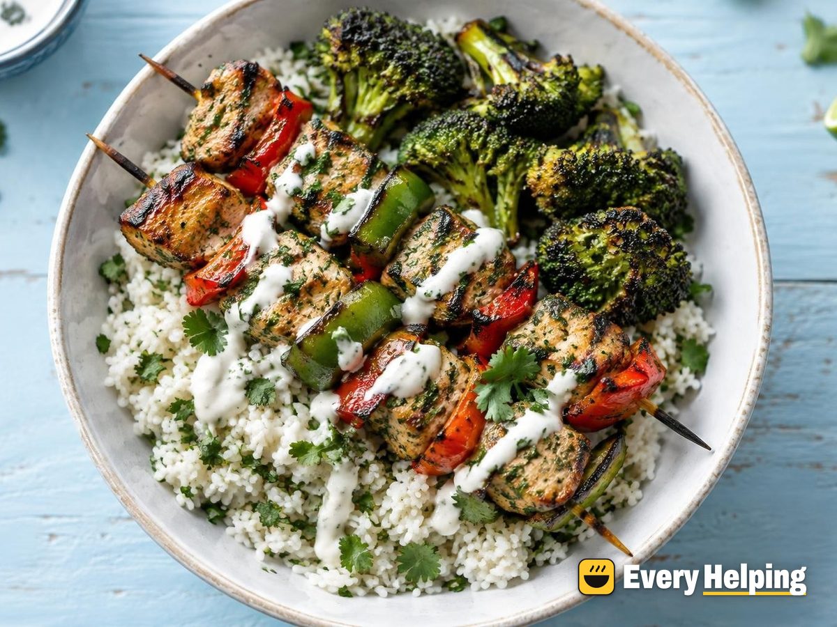 Garlic-Cilantro Turkey Skewers with Charred Broccoli