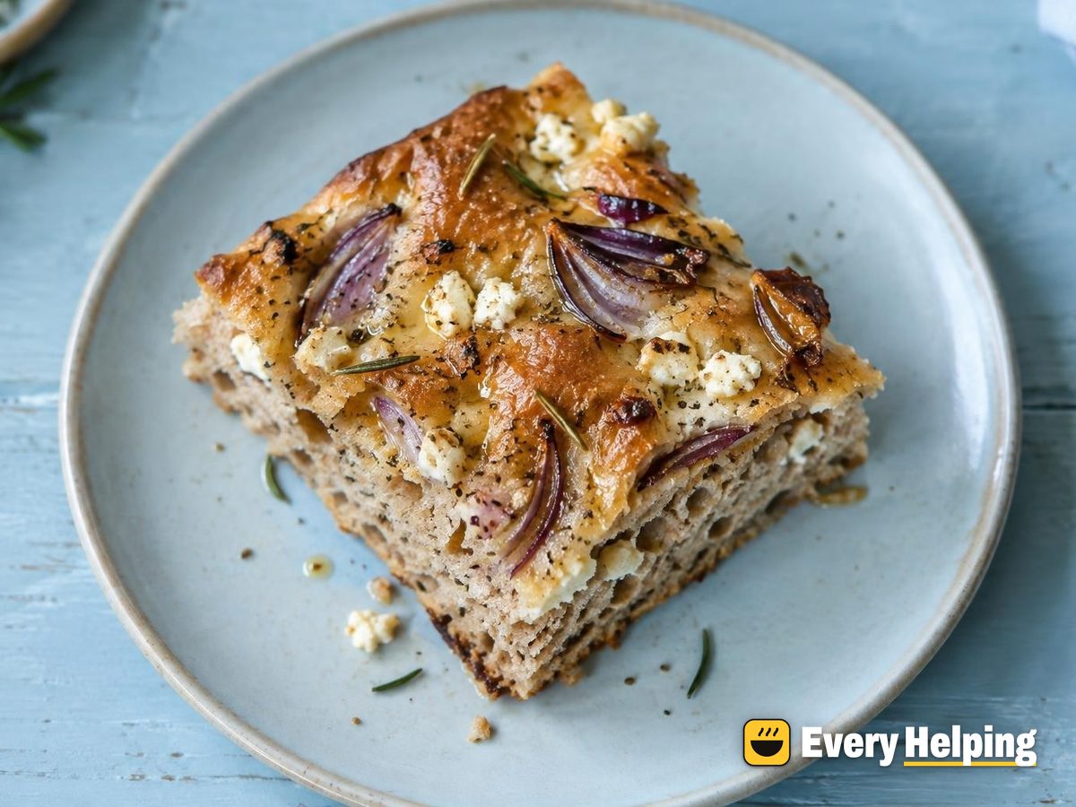Whole Wheat Rosemary Feta Focaccia with Red Onion