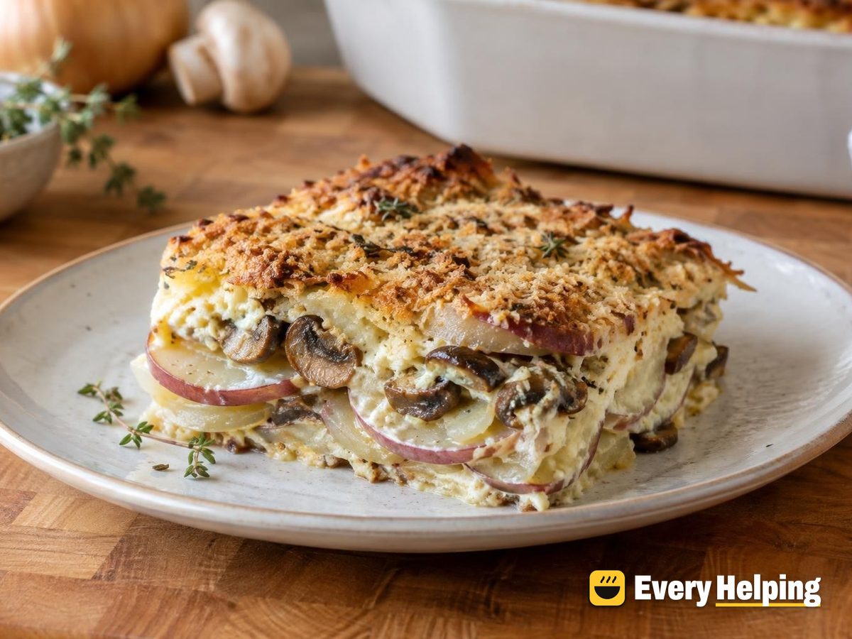 Mushroom Onion Potato Gratin Egg Bake