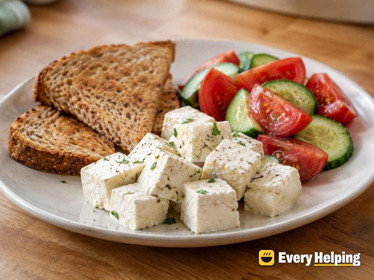 Lemon-Set Paneer Cubes with Toast and Tomatoes