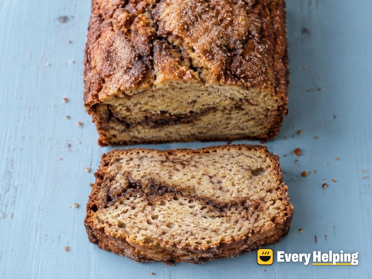 Cinnamon Swirl Banana Bread with Sugar Crust