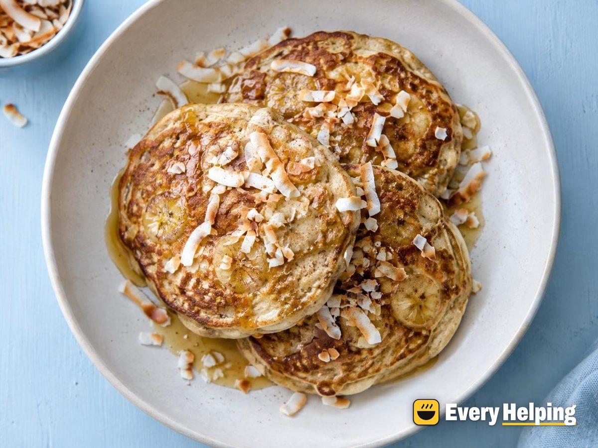 Cottage Cheese Banana Pancakes with Toasted Coconut