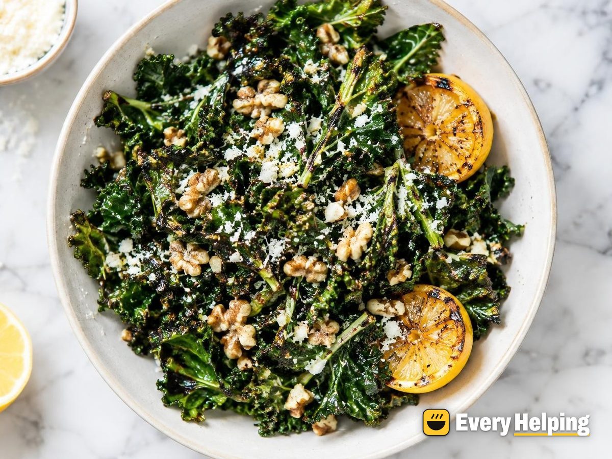 Grilled Lemon-Garlic Kale with Charred Lemon