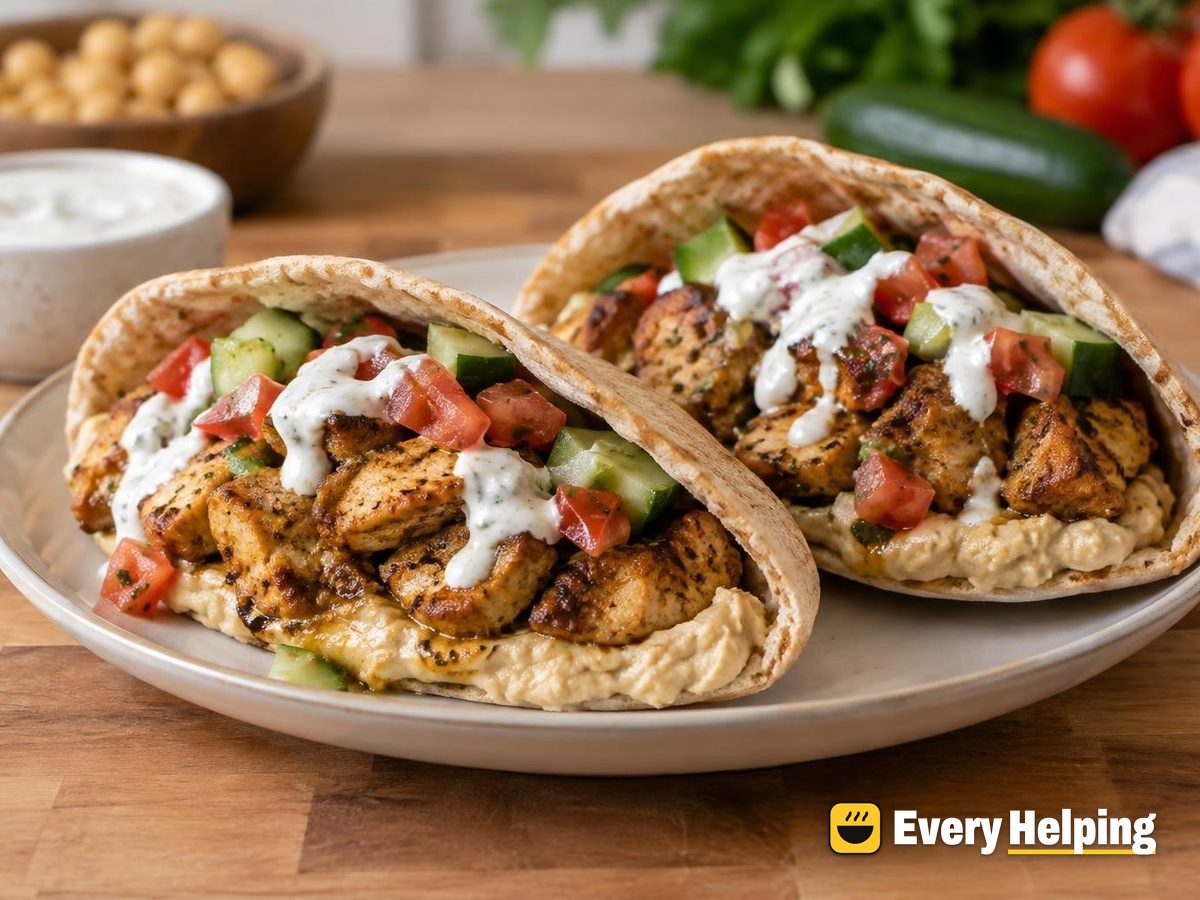 Shawarma-Spiced Chicken Thigh Pitas with Hummus