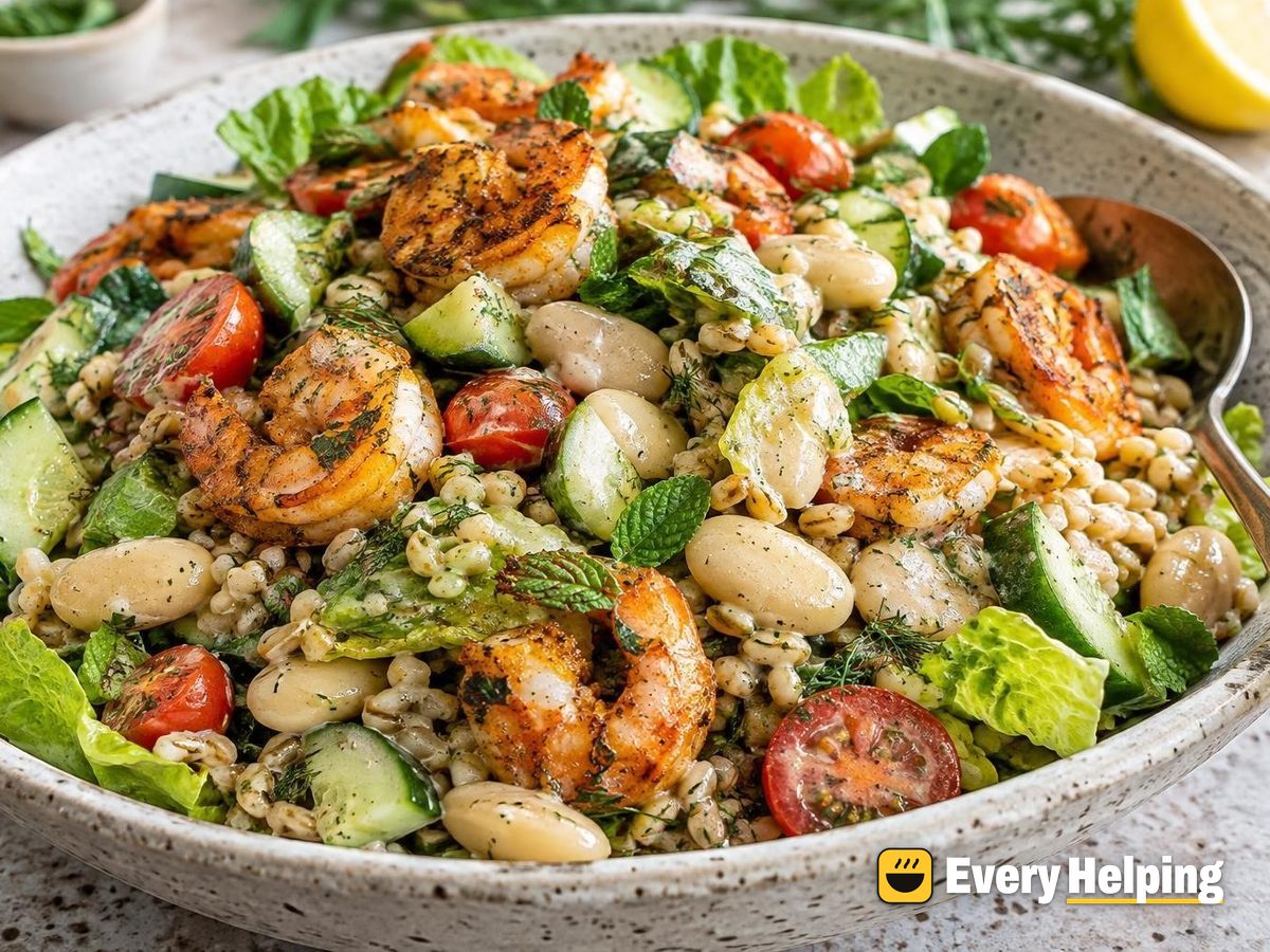 Garlicky Shrimp, Barley and Butter Bean Salad