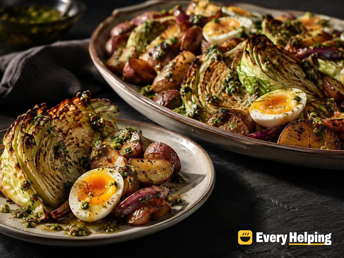 Roasted Cabbage Wedges with Jammy Eggs