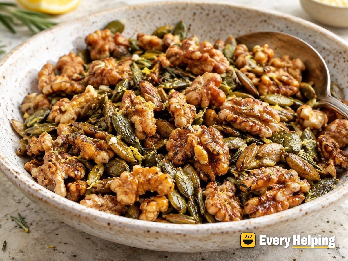 Rosemary Garlic Roasted Walnuts and Pepitas