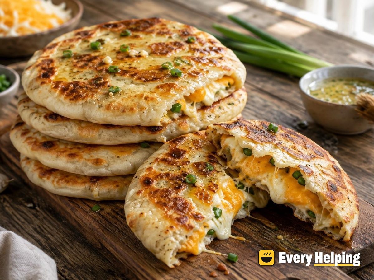 Cheddar-Stuffed Skillet Pita with Garlic Butter
