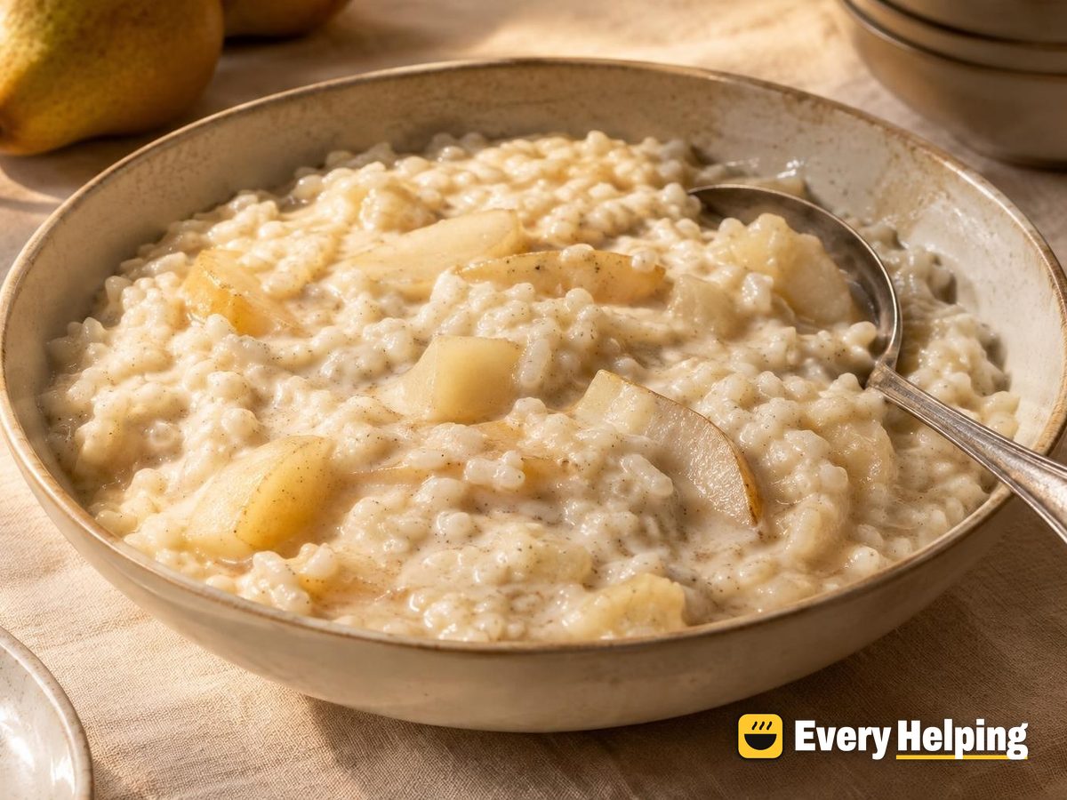 Cardamom Vanilla Rice Pudding with Pear