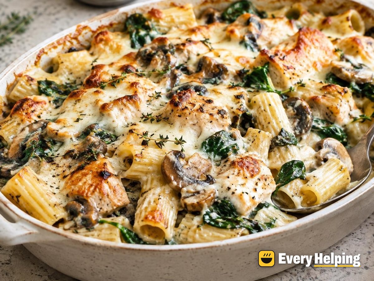 Baked Chicken Mushroom Spinach Rigatoni