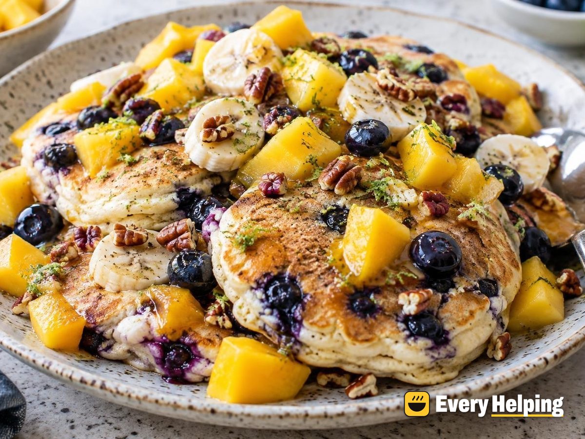 Banana Blueberry Ricotta Pancakes with Mango