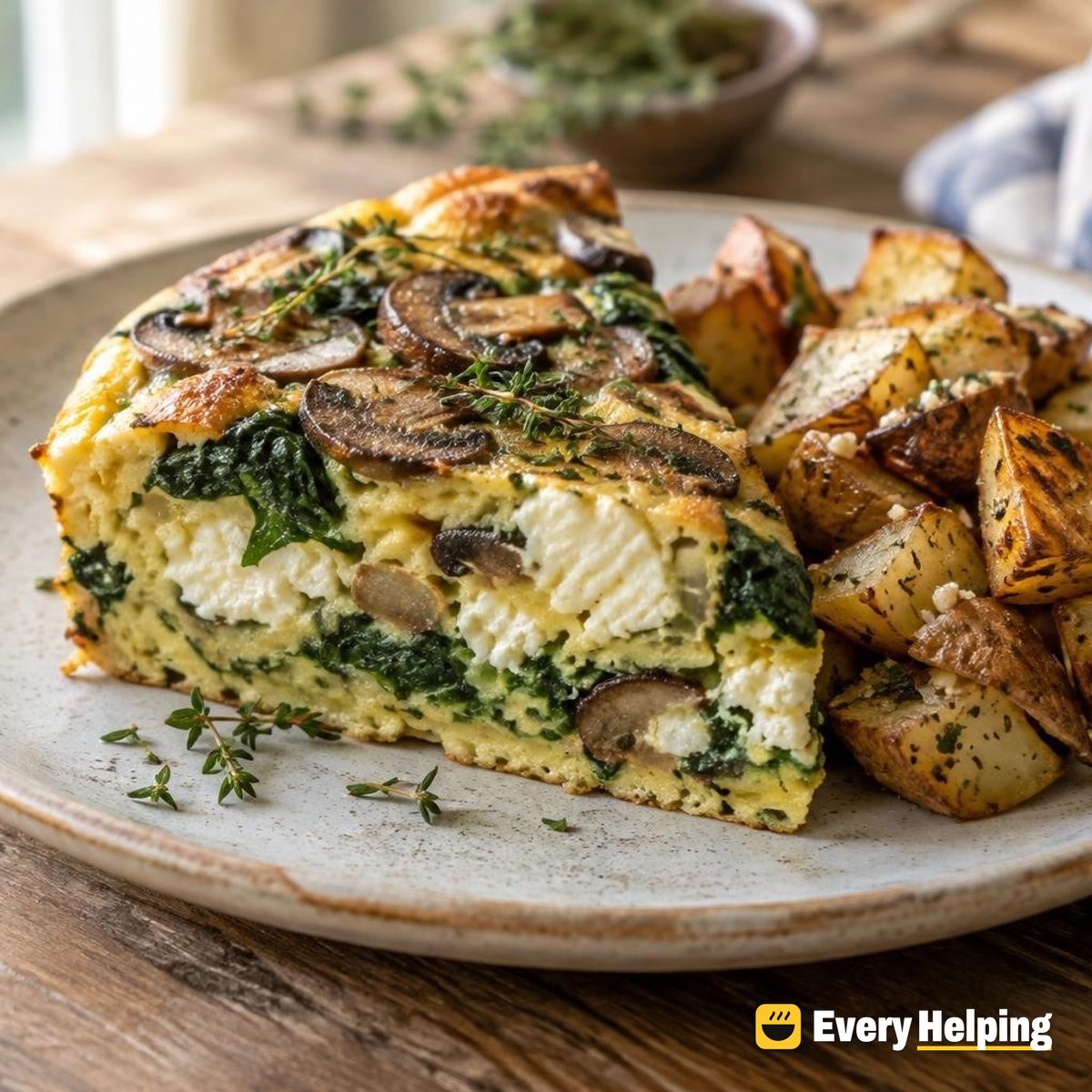 Ricotta-Thyme Mushroom Frittata with Garlic Potatoes
