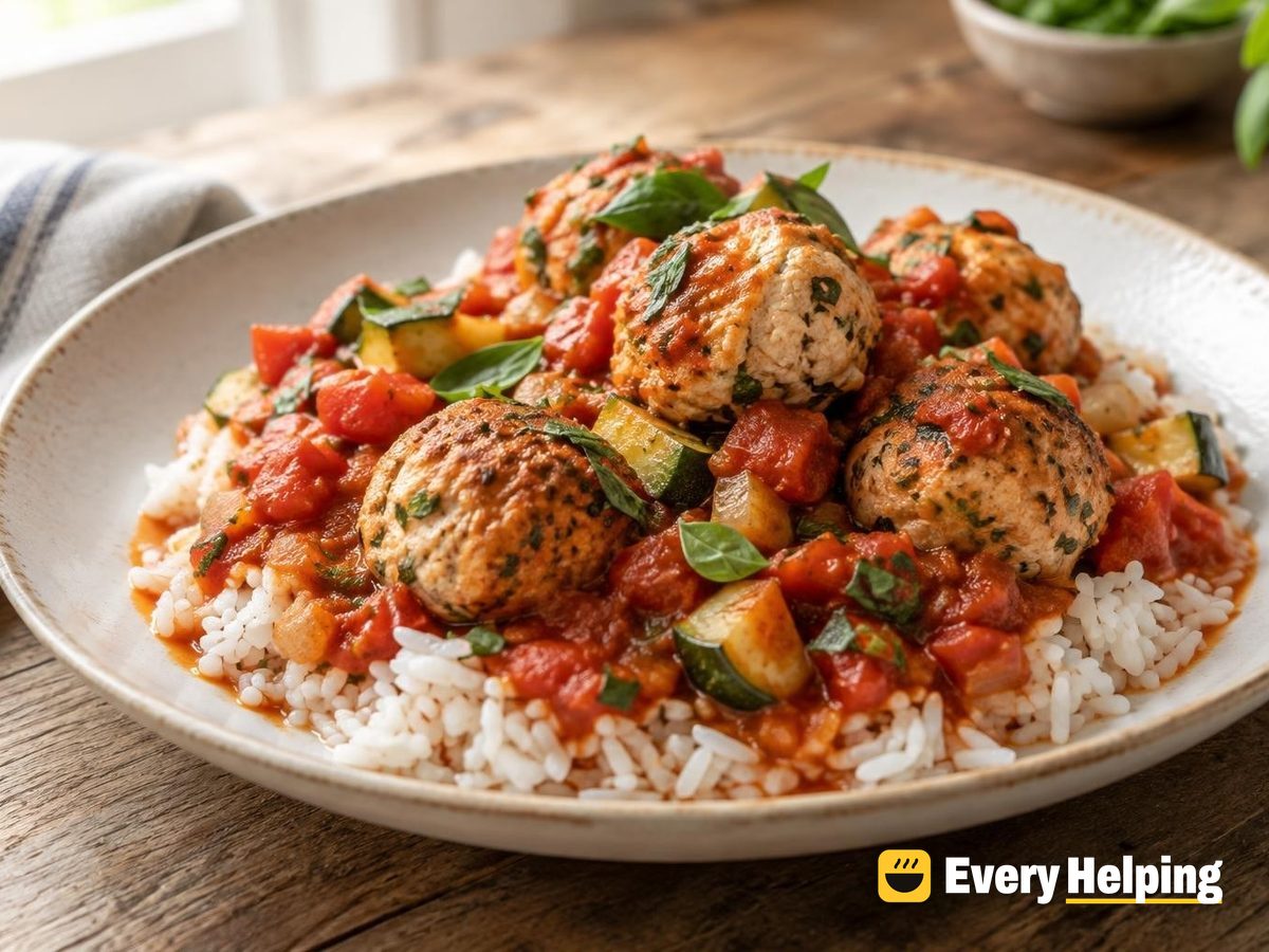 Basil-Oregano Chicken Meatballs in Tomato Sauce