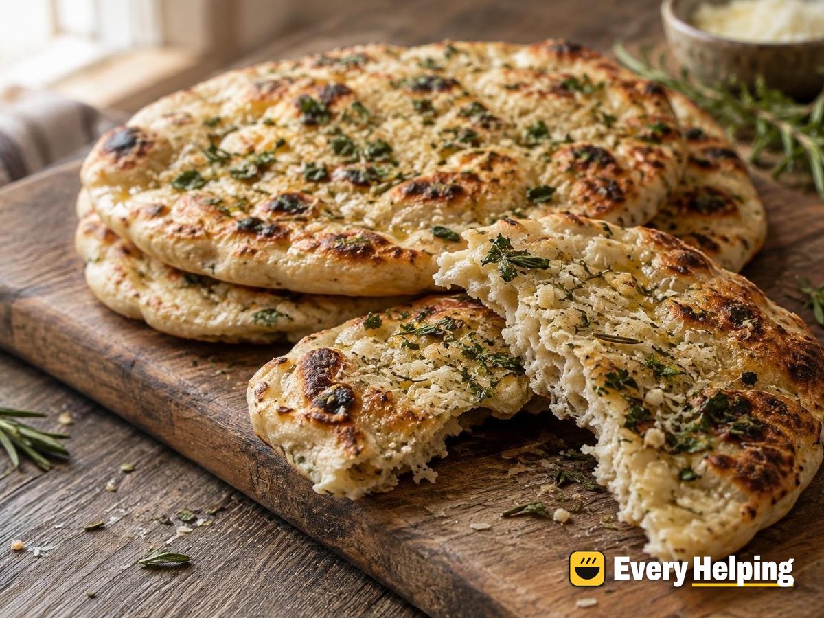Spelt Garlic Naan with Rosemary Parmesan