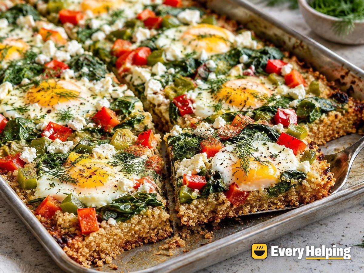 Sheet-Pan Feta Egg Bake with Quinoa Crust