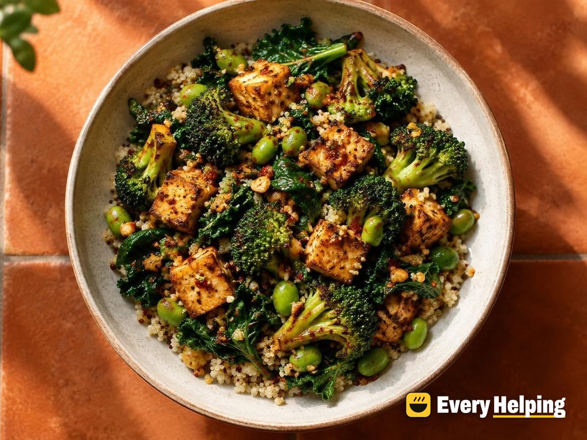 Chili Garlic Tofu with Broccoli and Greens